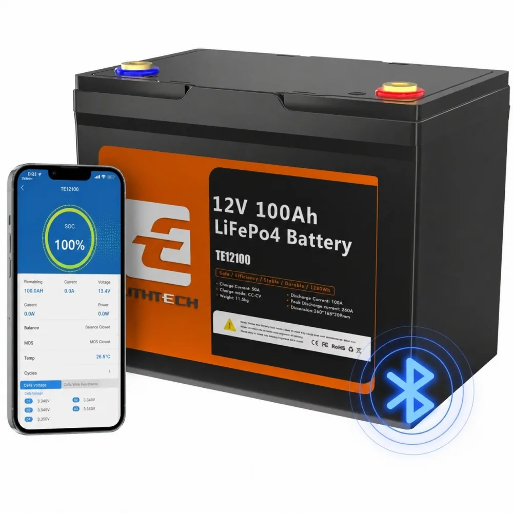 LiFePO4 12V 100Ah Акумулятор Lithtech з Bluetooth 1280Wh, 100A, BMS