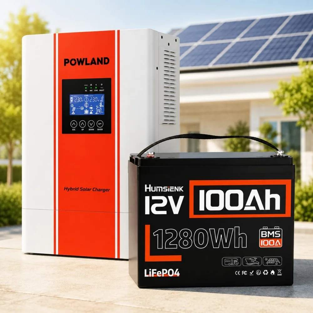 3,6 кВт Комплект резервного живлення Інвертор Powland + акумулятор 12V/100Ah Humsienk з BMS для будинку, квартири